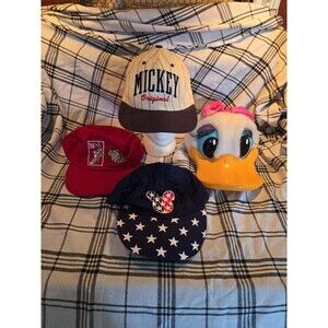 Vintage Disney Warner Bros Hat Bundle Mickey Mouse Bugs Taz Patriotic Stars